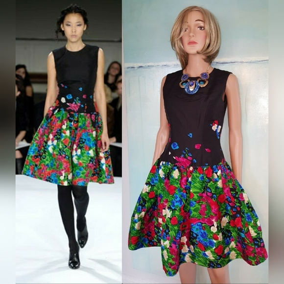 °$4,900 OSCAR DE LA RENTA GORGEOUS SILK BLACK FLORAL RUNWAY DRESS US 0, 4 - Picture 1 of 14